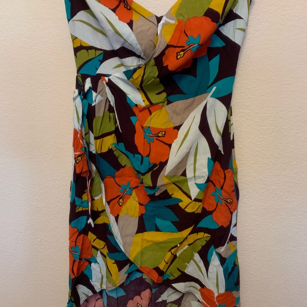 High low cotton floral dress no shoulder